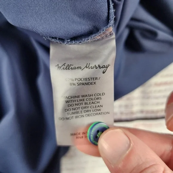 William Murray Golf Polo Mens Large Navy Stretch Plaid Trim Performance Shirt - Picture 4 of 8